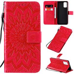 Embossing Sunflower Leather Wallet Case for Samsung Galaxy S20 Plus / S11 - Red