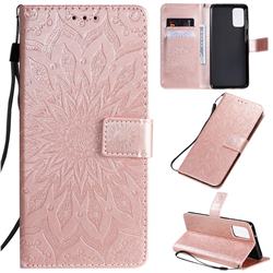 Embossing Sunflower Leather Wallet Case for Samsung Galaxy S20 Plus / S11 - Rose Gold