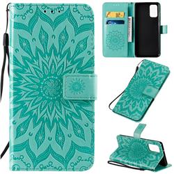 Embossing Sunflower Leather Wallet Case for Samsung Galaxy S20 Plus / S11 - Green