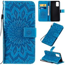 Embossing Sunflower Leather Wallet Case for Samsung Galaxy S20 Plus / S11 - Blue