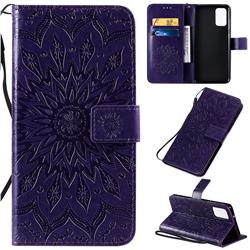 Embossing Sunflower Leather Wallet Case for Samsung Galaxy S20 Plus / S11 - Purple