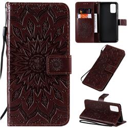 Embossing Sunflower Leather Wallet Case for Samsung Galaxy S20 Plus / S11 - Brown