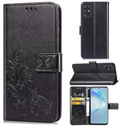 Embossing Imprint Four-Leaf Clover Leather Wallet Case for Samsung Galaxy S20 Plus / S11 - Black
