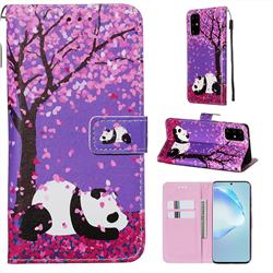 Cherry Blossom Panda Matte Leather Wallet Phone Case for Samsung Galaxy S20 Plus / S11