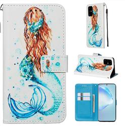 Mermaid Matte Leather Wallet Phone Case for Samsung Galaxy S20 Plus / S11