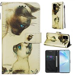 Cat Confrontation Matte Leather Wallet Phone Case for Samsung Galaxy S20 Plus / S11