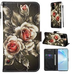 Black Rose Matte Leather Wallet Phone Case for Samsung Galaxy S20 Plus / S11
