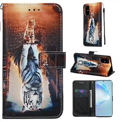 Cat and Tiger Matte Leather Wallet Phone Case for Samsung Galaxy S20 Plus / S11