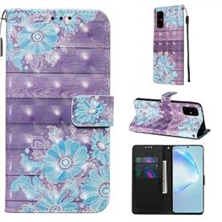 Blue Flower 3D Painted Leather Wallet Case for Samsung Galaxy S20 Plus / S11