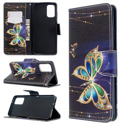 Golden Shining Butterfly Leather Wallet Case for Samsung Galaxy S20 Plus / S11