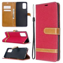 Jeans Cowboy Denim Leather Wallet Case for Samsung Galaxy S20 Plus / S11 - Red