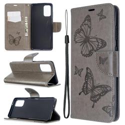Embossing Double Butterfly Leather Wallet Case for Samsung Galaxy S20 Plus / S11 - Gray