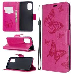 Embossing Double Butterfly Leather Wallet Case for Samsung Galaxy S20 Plus / S11 - Red