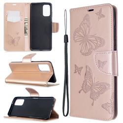 Embossing Double Butterfly Leather Wallet Case for Samsung Galaxy S20 Plus / S11 - Rose Gold