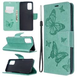 Embossing Double Butterfly Leather Wallet Case for Samsung Galaxy S20 Plus / S11 - Green