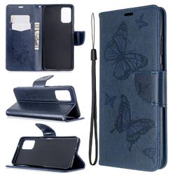 Embossing Double Butterfly Leather Wallet Case for Samsung Galaxy S20 Plus / S11 - Dark Blue