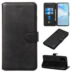 Retro Calf Matte Leather Wallet Phone Case for Samsung Galaxy S20 Plus / S11 - Black