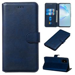 Retro Calf Matte Leather Wallet Phone Case for Samsung Galaxy S20 Plus / S11 - Blue