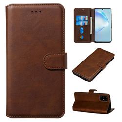 Retro Calf Matte Leather Wallet Phone Case for Samsung Galaxy S20 Plus / S11 - Brown