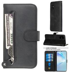 Retro Luxury Zipper Leather Phone Wallet Case for Samsung Galaxy S20 Plus / S11 - Black