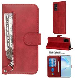 Retro Luxury Zipper Leather Phone Wallet Case for Samsung Galaxy S20 Plus / S11 - Red