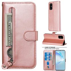 Retro Luxury Zipper Leather Phone Wallet Case for Samsung Galaxy S20 Plus / S11 - Pink