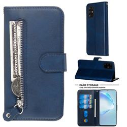 Retro Luxury Zipper Leather Phone Wallet Case for Samsung Galaxy S20 Plus / S11 - Blue