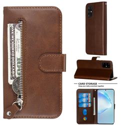 Retro Luxury Zipper Leather Phone Wallet Case for Samsung Galaxy S20 Plus / S11 - Brown