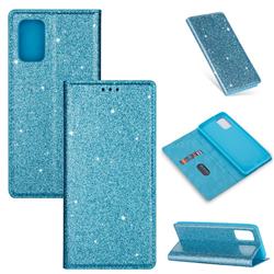 Ultra Slim Glitter Powder Magnetic Automatic Suction Leather Wallet Case for Samsung Galaxy S20 Plus / S11 - Blue