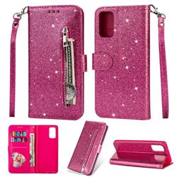Glitter Shine Leather Zipper Wallet Phone Case for Samsung Galaxy S20 Plus / S11 - Rose