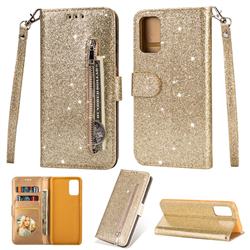 Glitter Shine Leather Zipper Wallet Phone Case for Samsung Galaxy S20 Plus / S11 - Gold