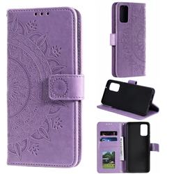 Intricate Embossing Datura Leather Wallet Case for Samsung Galaxy S20 Plus / S11 - Purple