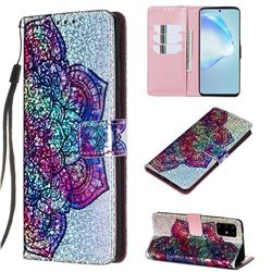 Glutinous Flower Sequins Painted Leather Wallet Case for Samsung Galaxy S20 Plus / S11