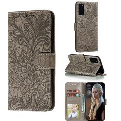 Intricate Embossing Lace Jasmine Flower Leather Wallet Case for Samsung Galaxy S20 Plus / S11 - Gray