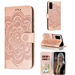 Intricate Embossing Datura Solar Leather Wallet Case for Samsung Galaxy S20 Plus / S11 - Rose Gold