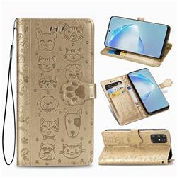 Embossing Dog Paw Kitten and Puppy Leather Wallet Case for Samsung Galaxy S20 Plus / S11 - Champagne Gold