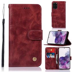 Luxury Retro Leather Wallet Case for Samsung Galaxy S20 Plus / S11 - Wine Red