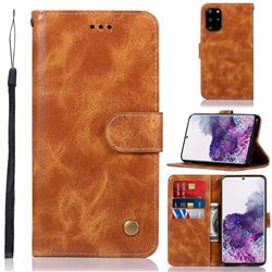 Luxury Retro Leather Wallet Case for Samsung Galaxy S20 Plus / S11 - Golden