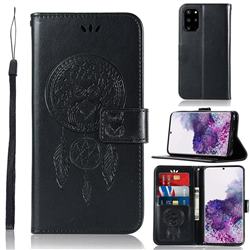 Intricate Embossing Owl Campanula Leather Wallet Case for Samsung Galaxy S20 Plus / S11 - Black