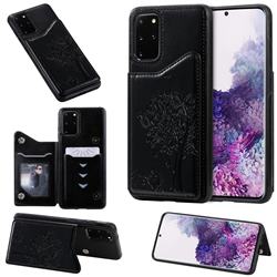 Luxury R61 Tree Cat Magnetic Stand Card Leather Phone Case for Samsung Galaxy S20 Plus / S11 - Black