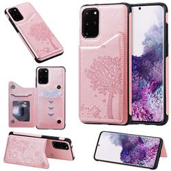 Luxury R61 Tree Cat Magnetic Stand Card Leather Phone Case for Samsung Galaxy S20 Plus / S11 - Rose Gold