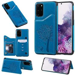 Luxury R61 Tree Cat Magnetic Stand Card Leather Phone Case for Samsung Galaxy S20 Plus / S11 - Blue