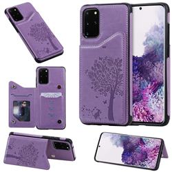 Luxury R61 Tree Cat Magnetic Stand Card Leather Phone Case for Samsung Galaxy S20 Plus / S11 - Purple