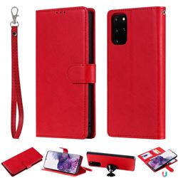 Retro Greek Detachable Magnetic PU Leather Wallet Phone Case for Samsung Galaxy S20 Plus / S11 - Red