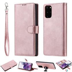 Retro Greek Detachable Magnetic PU Leather Wallet Phone Case for Samsung Galaxy S20 Plus / S11 - Rose Gold