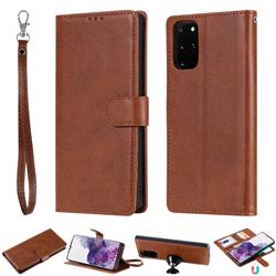 Retro Greek Detachable Magnetic PU Leather Wallet Phone Case for Samsung Galaxy S20 Plus / S11 - Brown