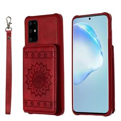 Luxury Embossing Sunflower Multifunction Leather Back Cover for Samsung Galaxy S20 Plus / S11 - Red