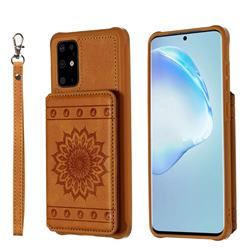 Luxury Embossing Sunflower Multifunction Leather Back Cover for Samsung Galaxy S20 Plus / S11 - Brown