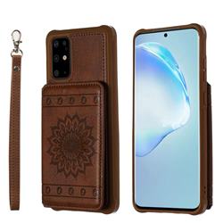 Luxury Embossing Sunflower Multifunction Leather Back Cover for Samsung Galaxy S20 Plus / S11 - Coffee