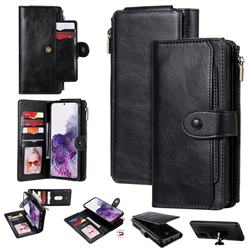 Retro Multifunction Zipper Magnetic Separable Leather Phone Case Cover for Samsung Galaxy S20 Plus / S11 - Black